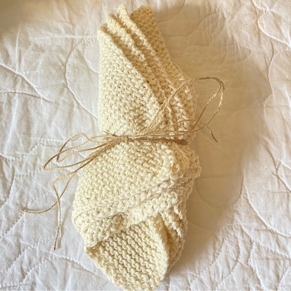 Hand Knit 100% Cotton Dish or Wash Cloth Beige/Natural Color x 4 - Picture 1 of 7